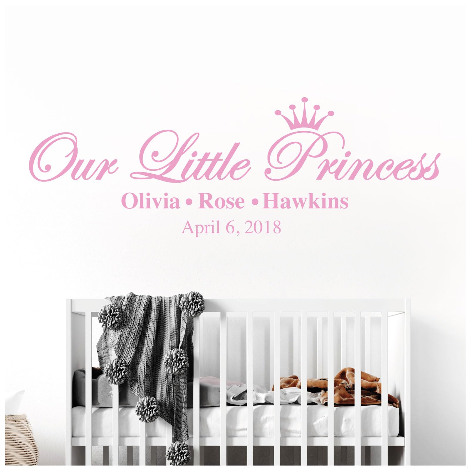 Our Little Princess, Names & Date of Birth - Baby Nursery Girls Wall Sticker [Large] [Pink]