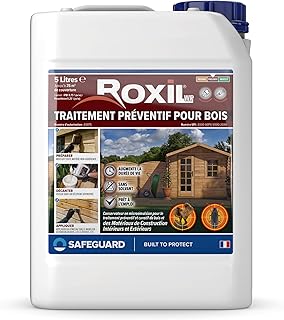 Roxil Lasure Préventive Bois 5L – Incolore - Bois extérieur – Contre Insectes Xylophages & Pourriture – Apprêt Prêt à l’Emploi