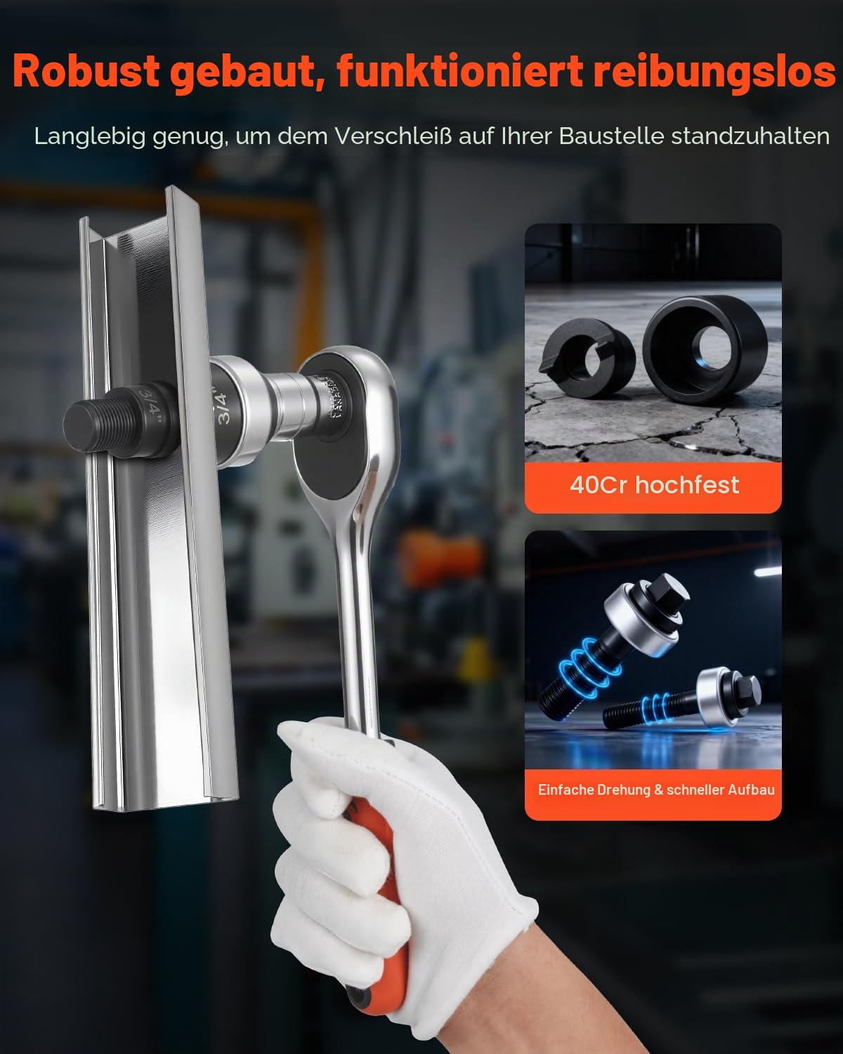 VEVOR 22,5-61,5 mm SLUG-Buster Ratschen-Ausbrechset, Ratschenschlüssel-Ausbrechstanzer-Sets für Aluminium, Weichstahl, Fiberglas, Kunststoffe, 6 Matrizengrößen, 40Cr Stahl Ko-Werkzeugsatz