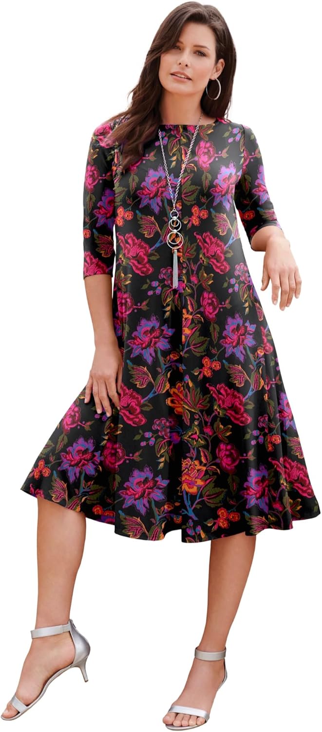 Ultrasmooth fabric boatneck swing dress for plussize women by Roamans