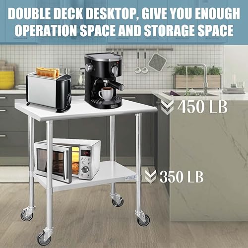 Miniatura 6 de Mesa de acero inoxidable para preparación y trabajo, con ruedas giratorias, mesa resistente, comercial NSF, con estante inferior y protector para