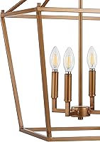 Vista 8 de JONATHAN Y JYL7437B 16" Farmhouse Lantern Chandelier, 4-Light Industrial Metal Cage Pendant Light in Antique Gold, Adjustable Hanging Ceiling