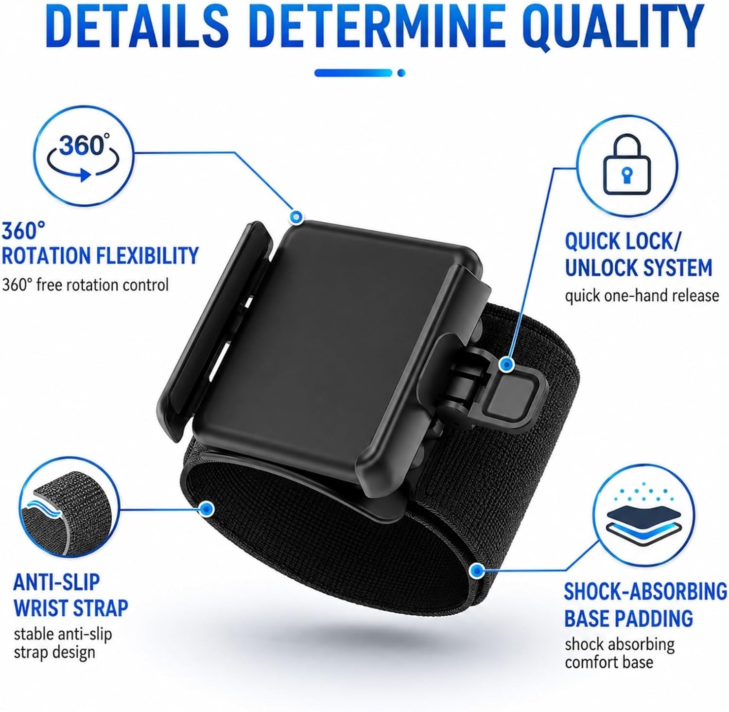 Phone Holder for Running,Wristband Phone Holder,Phone Wrist Holder,Phone Arm Bands,Running Phone Holder,No Screen Blocking, 360° Rotating Wrist Phone Mount Fits 4–6.7" Phones(Wrist Style)