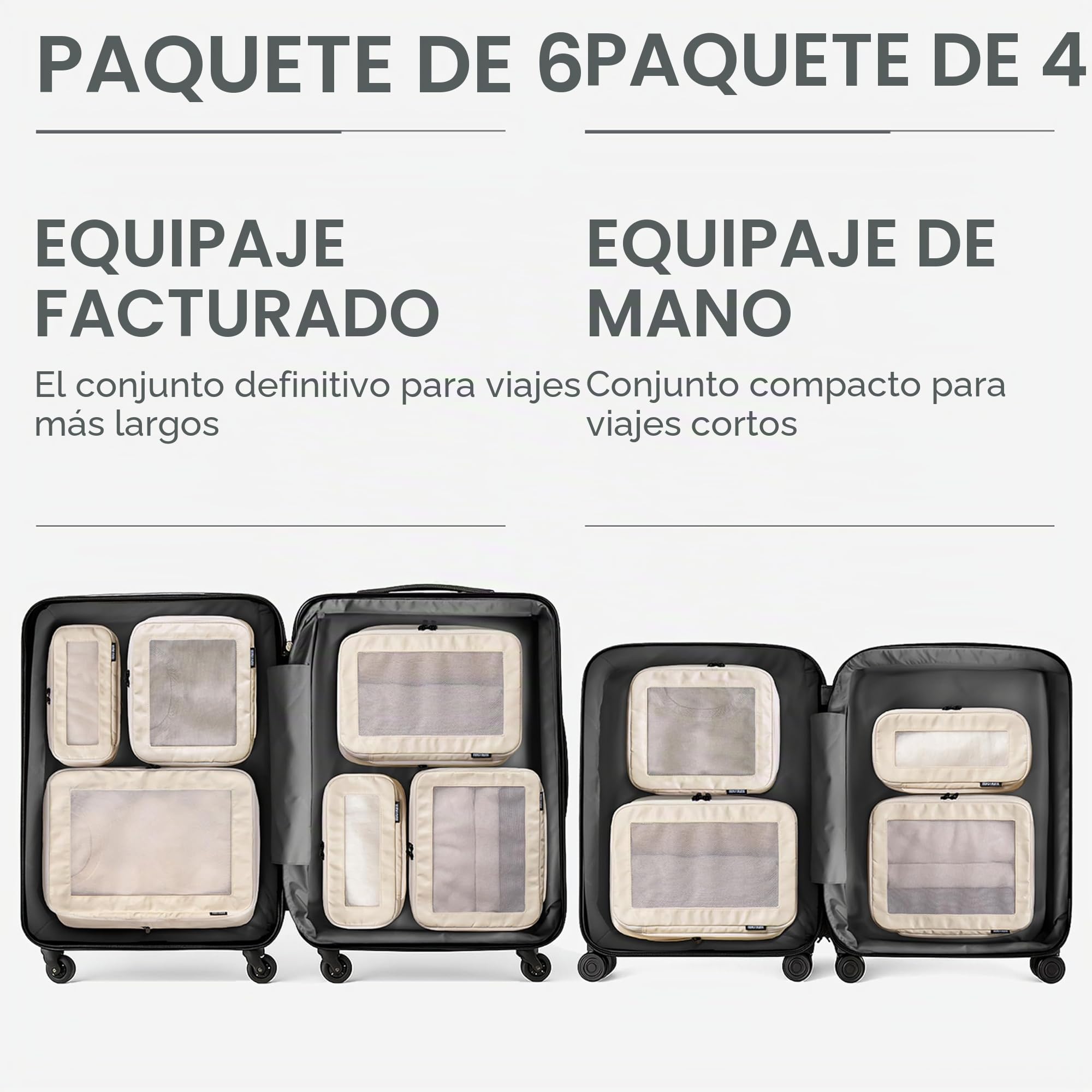 Aerotrunk Cubos de compresión para viajes, organizadores de equipaje con doble cremallera para maletas, lote de 4, beis