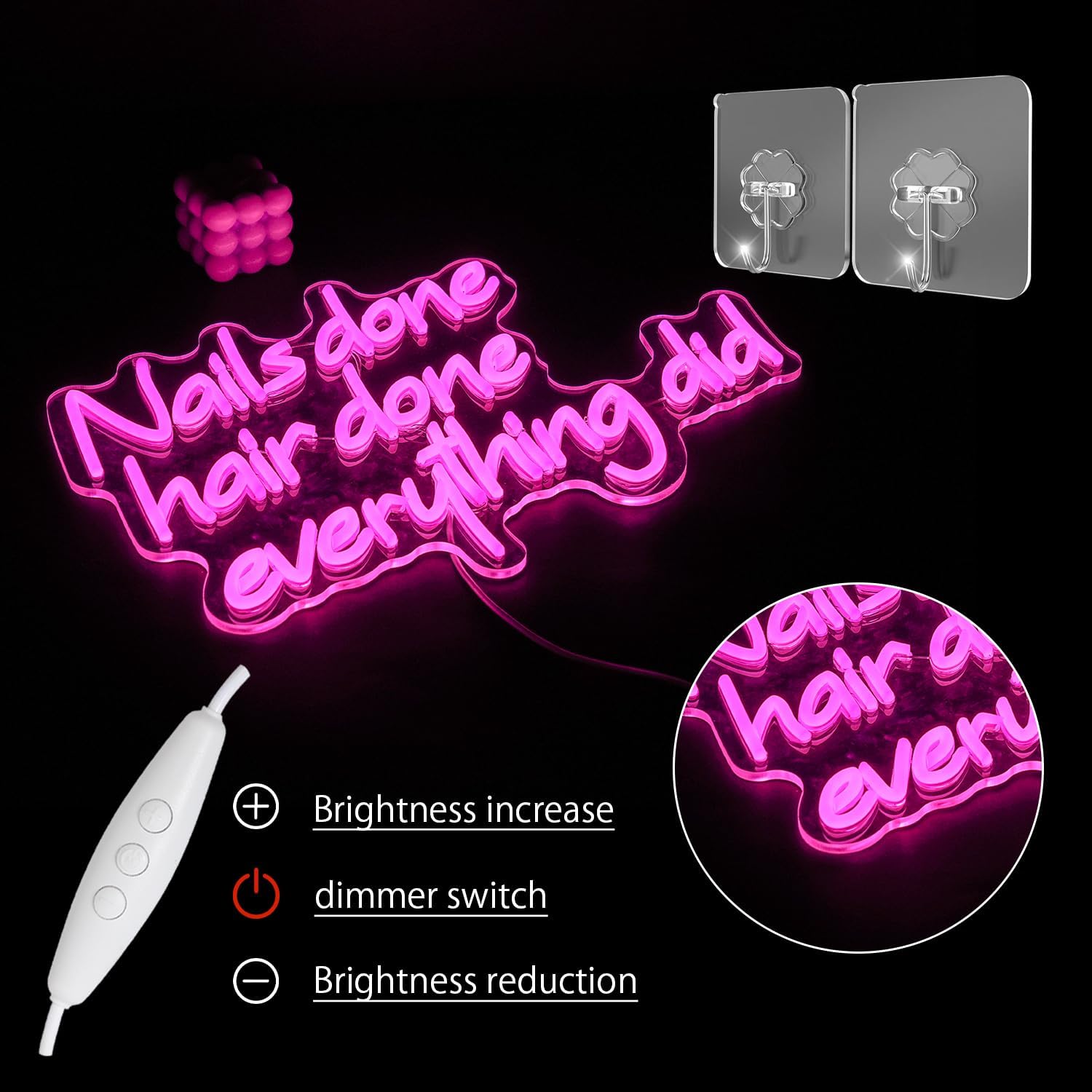 Nail Done Hair Done Everything Did Neon Sign for Wall Decor Pink Letter Neon Light Nail Led sign Hair Neon Light Sign for Beauty Salon Barber Shop Makeup Hairdressing Shop Decoration