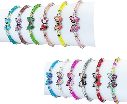 Miniatura 1 de Juego de 12 pulseras de cuentas de cristal tejidas con mariposas y mariposas, para niños, regalo de fiesta, ajustable