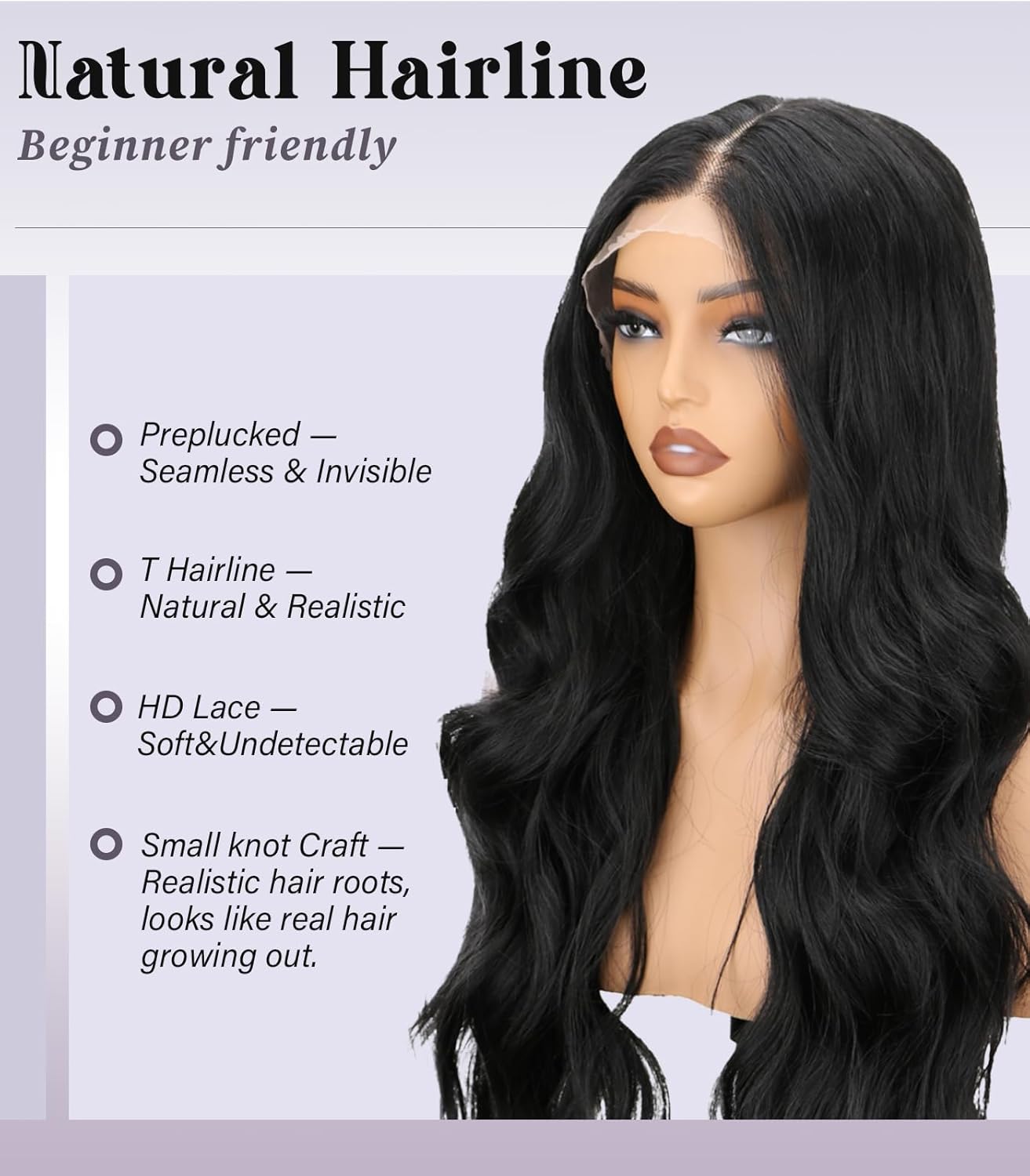 Nature Black 26 Inch Glueless Synthetic HD Lace Front Wig Nature Wave Pre Plucked 13×4×1 T Part Lace Wig for Women Ready to Wear Wig for Daily Life