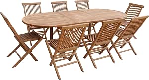 Happy Garden Salon de Jardin en Teck Lombok - Table Ovale Extensible - 8 Places