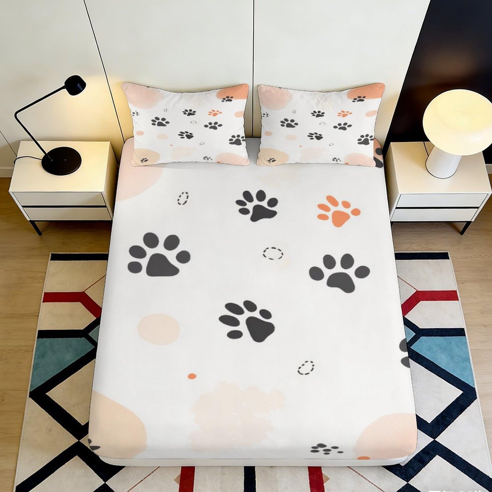 3D Printed soft touch Paw Pattern Fitted Sheet, Microfiber, wrinkle resistant, Bed Sheet for home, guest room bedding, easy care, 100-120CM 90x200x25cm
