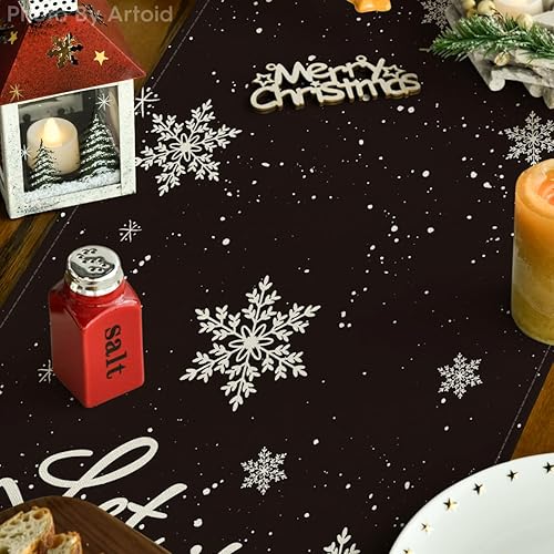 Miniatura 9 de Artoid Mode Camino de mesa de invierno con diseño de muñeco de nieve azul Let It Snow para decoración de mesa de comedor de Navidad de temporada