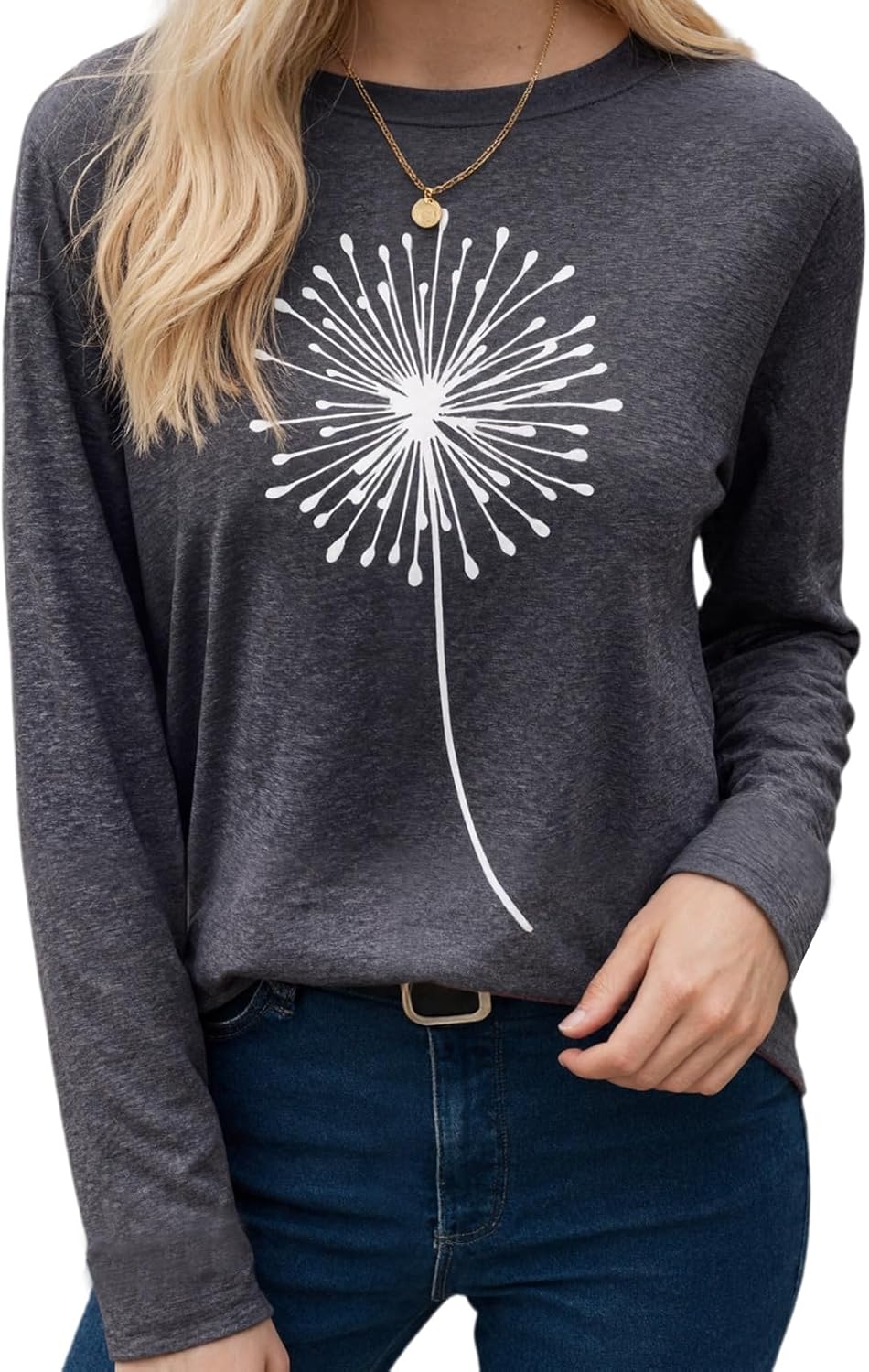 Dandelion Shirt for Women Long Sleeve Hope Love Floral Vintage Wildflower Graphic Tees Crewneck Inspirational Tops