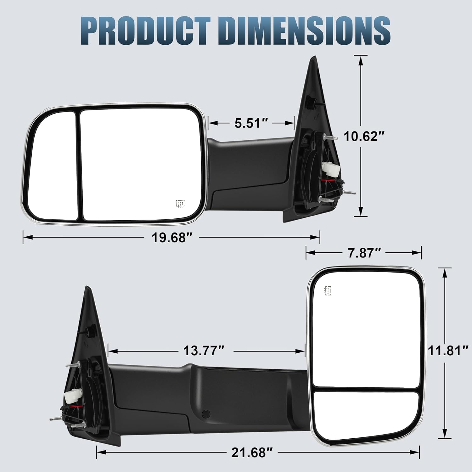 Tow Mirrors Compatible with 2002-2008 Dodge Ram 1500, 2003-2009 2500 3500, Smoked LED Turn Signal, Flip Up Extended Trailer Towing Side Mirrors, Power Heated Adjustable, Chrome Housing