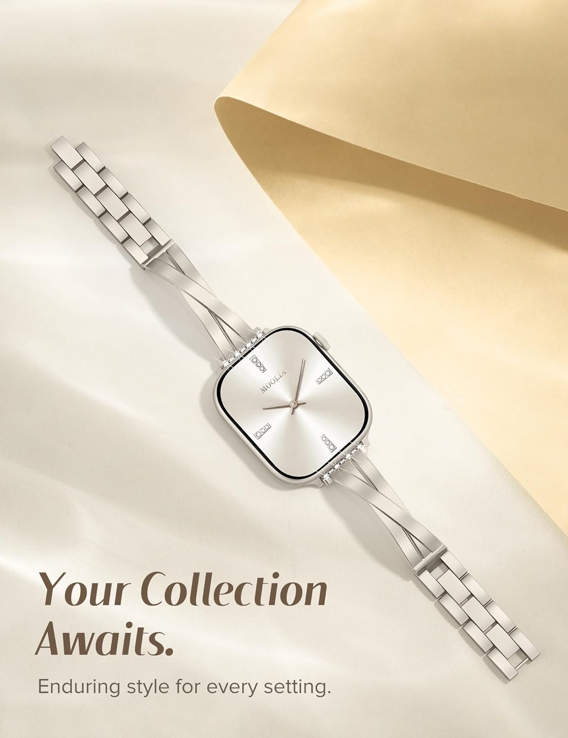 Moolia Bling Metal Bracelet Compatible with Apple Watch Bands 38/40/41/42/44/45/46mm Women, Designer X Shaped Bangle Strap Dressy Jewelry Wristband for iWatch Series 11 10 9 8 7 6 5 4 3 SE Ultra 3/2/1