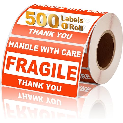 3" x 2" Fragile Stickers for Shipping, Handle with Care Fragile Labels, Strong Adhesive for Moving, Thank You Warning Packing Shipping Label Stickers [500 Labels/1 Roll]