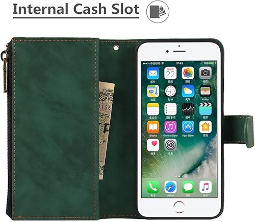 Miniatura 4 de iCoverCase Funda para iPhone SE (2022)SE (2020)7866S con tarjetero y soporte para tarjetas, funda magnética desmontable de piel sintética con correa