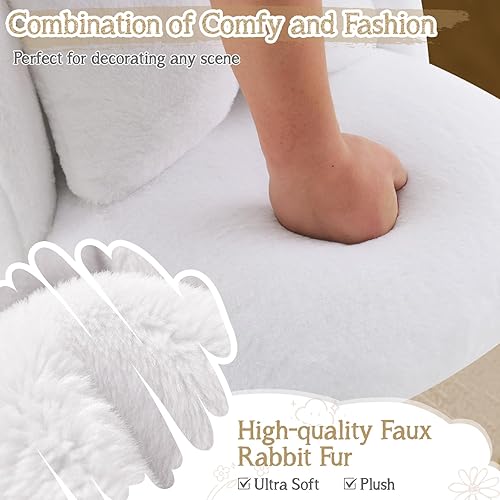 Miniatura 3 de VINGLI Silla de tocador esponjosa para niñas con respaldo y almohada, bonita silla de escritorio pequeña y acogedora sin ruedas, cómoda maquillaje