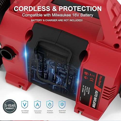 Miniatura 2 de MaxMore Infladordeflador de neumáticos portátil compatible con batería Milwaukee de 18 V (solo herramienta), bomba de compresor de aire inalámbrica