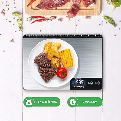 Miniatura 4 de TICWELL Báscula de alimentos esenciales de 33 libras, báscula digital de cocina, gramos, onzas para cocinar, hornear, báscula de alimentos