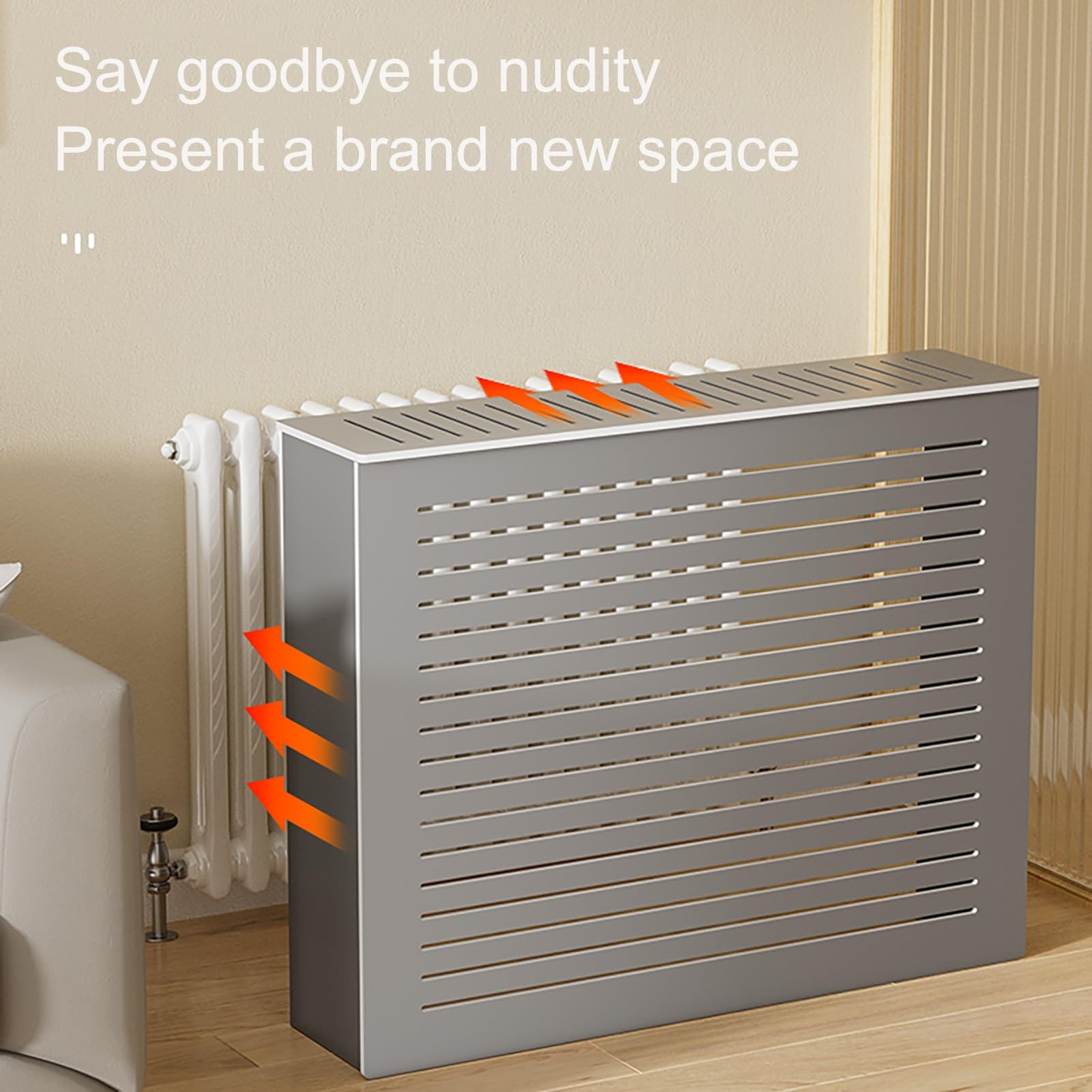 Generico Copritermosifone Moderno - Design a doghe Orizzontali, Spazio Extra per Ripiani per casa e Ufficio, Elegante mobiletto di Protezione per Il Riscaldamento (80x80x25 cm / 31,5x31,5x10 Pollici)