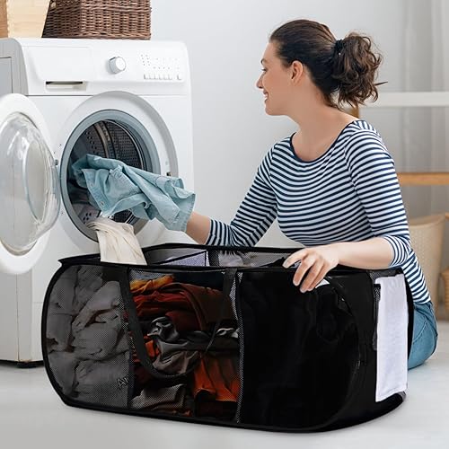 Miniatura 2 de Cestas plegables para la lavandería, cesta plegable de malla para lavandería, cesta de lavandería desplegable duradera, 3 compartimentos para
