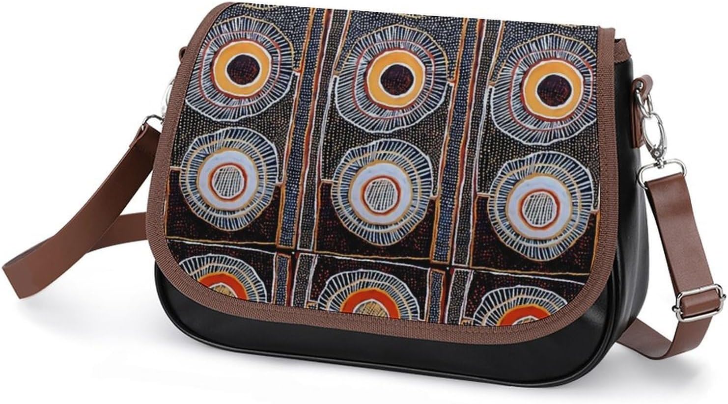 African Tribal Abstract Art ShortWomen's Faux Leather Crossbody Bag, Waterproof Wrinkle-Resistant Shoulder Bag with Detachable Strap, Large Capacity Casual Handbag, Fashion Daily Purse for Shopping Wo
