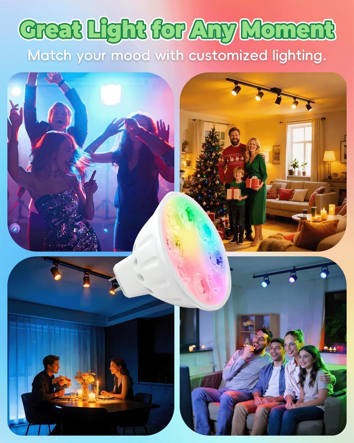 Upgraded RGB MR16 LED Bulb Color Changing, Landscape Bulbs GU5.3 Base, Warm White+15 Colors Choices and 4-Level Brightness Remote Control for 12V Low Voltage Lighting 6-Pack