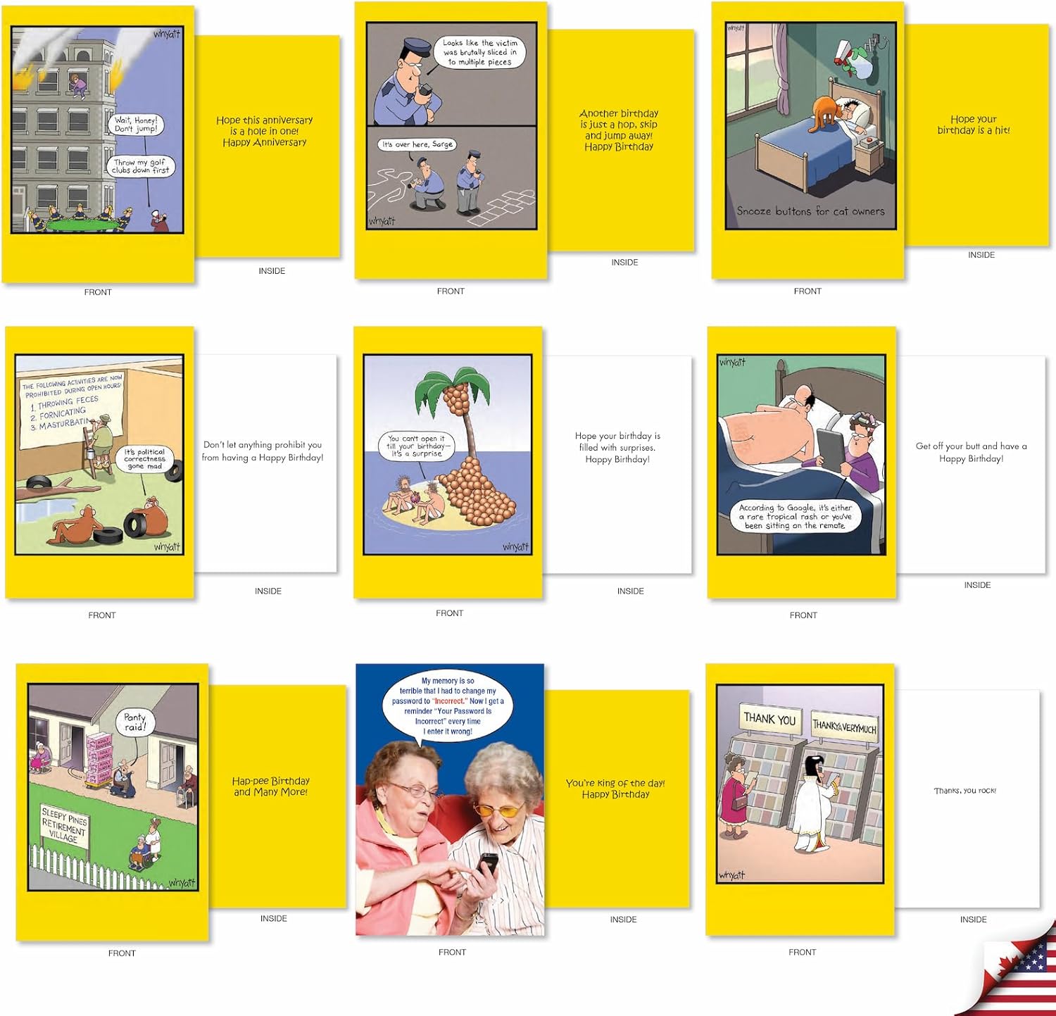 NobleWorks - 36 Assorted Set Funny Mixed Occasions Cards Bulk Box w/Envelopes, Humor Birthday Get Well Friendship (36 Designs, 1 Each) - Whyatt's Wide Variety AC9382XXG-B1x36