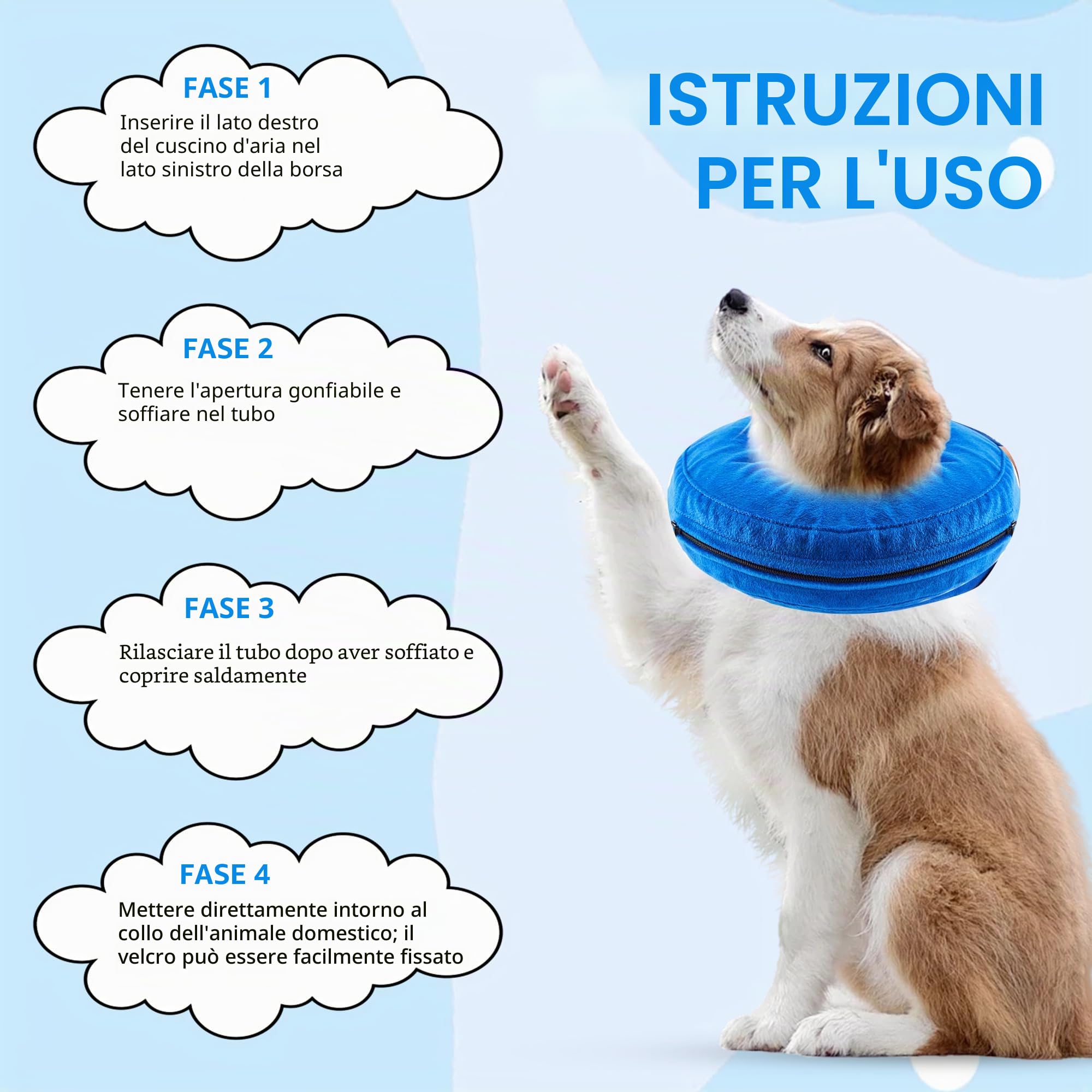 Collare Protettivo Gonfiabile per Cane e Gatto, Collare Elisabettiano Cane Morbido, Regolabile, Protezione per Il Recupero di Ferite O Interventi Chirurgici Negli Animali Domestici, Blu, XL