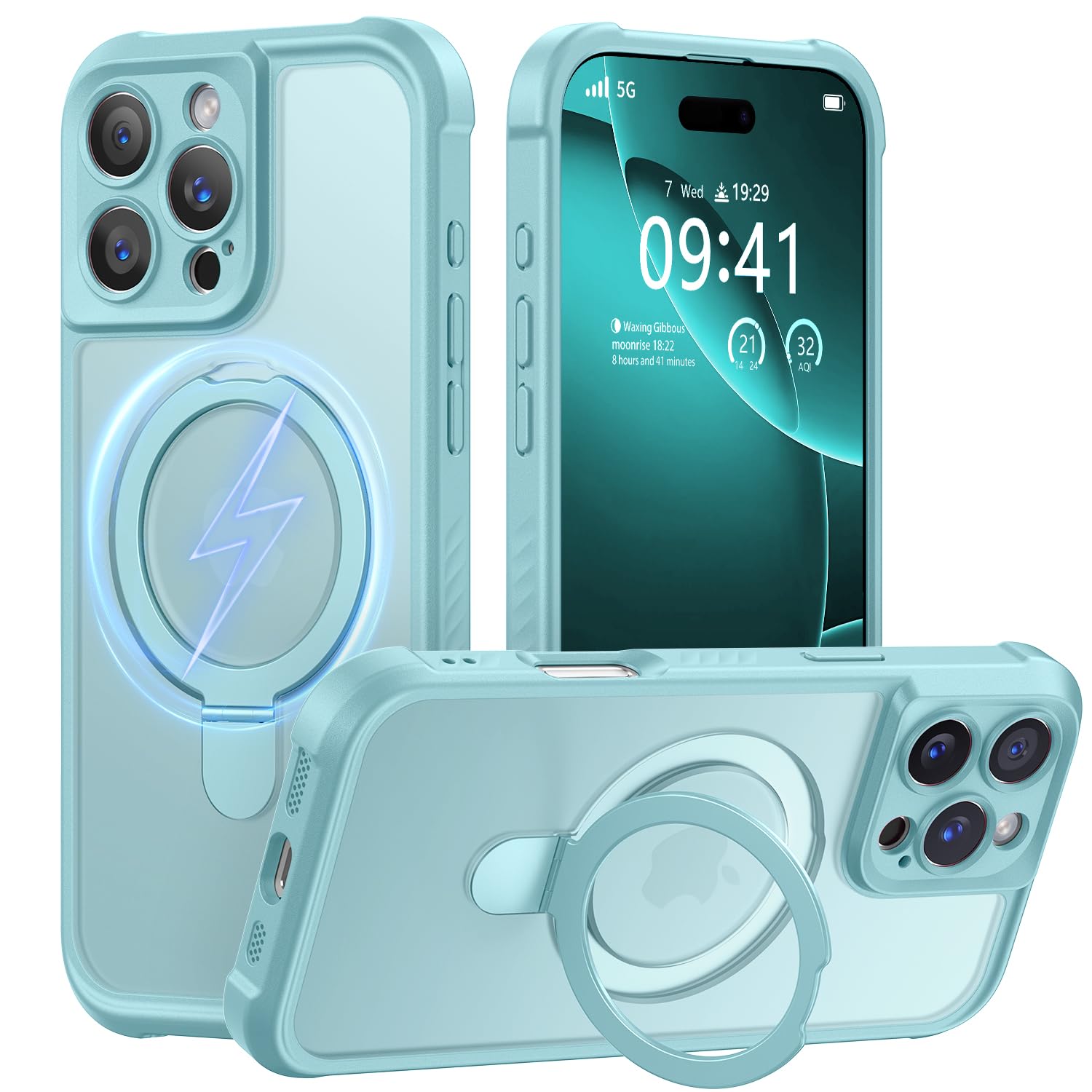 MOCCA Design for iPhone 16 Pro Max Case with Magnetic Invisible Stand [Full Camera Protection] [Compatible with Magsafe] Military Drop Shockproof Translucent Matte Phone Case Cover 6.9",Blue