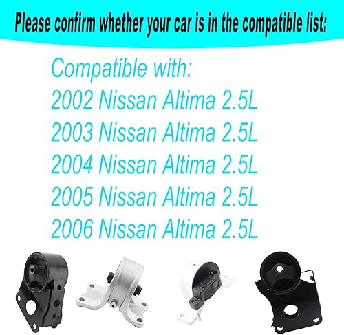 Miniatura 2 de Soporte de motor y soporte Trans compatible con Nissan Altima 2.5L 2002-2006 Reemplazo para A7340 A7341 A7342 A7343 11270-8J000 11320-8J005
