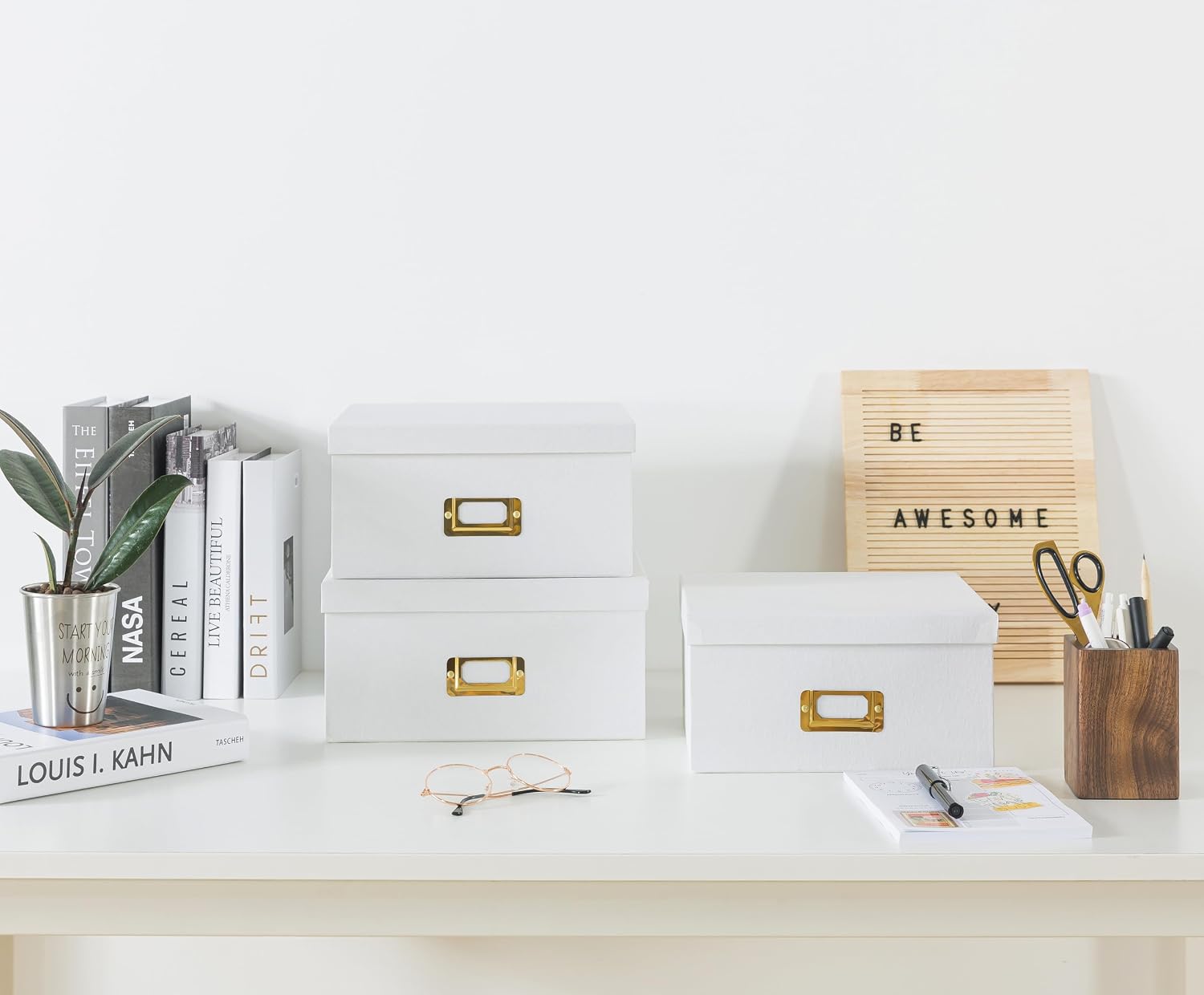 Soul & Lane - White and Gold Decorative Storage Boxes with Lids, Set of 3 image 5
