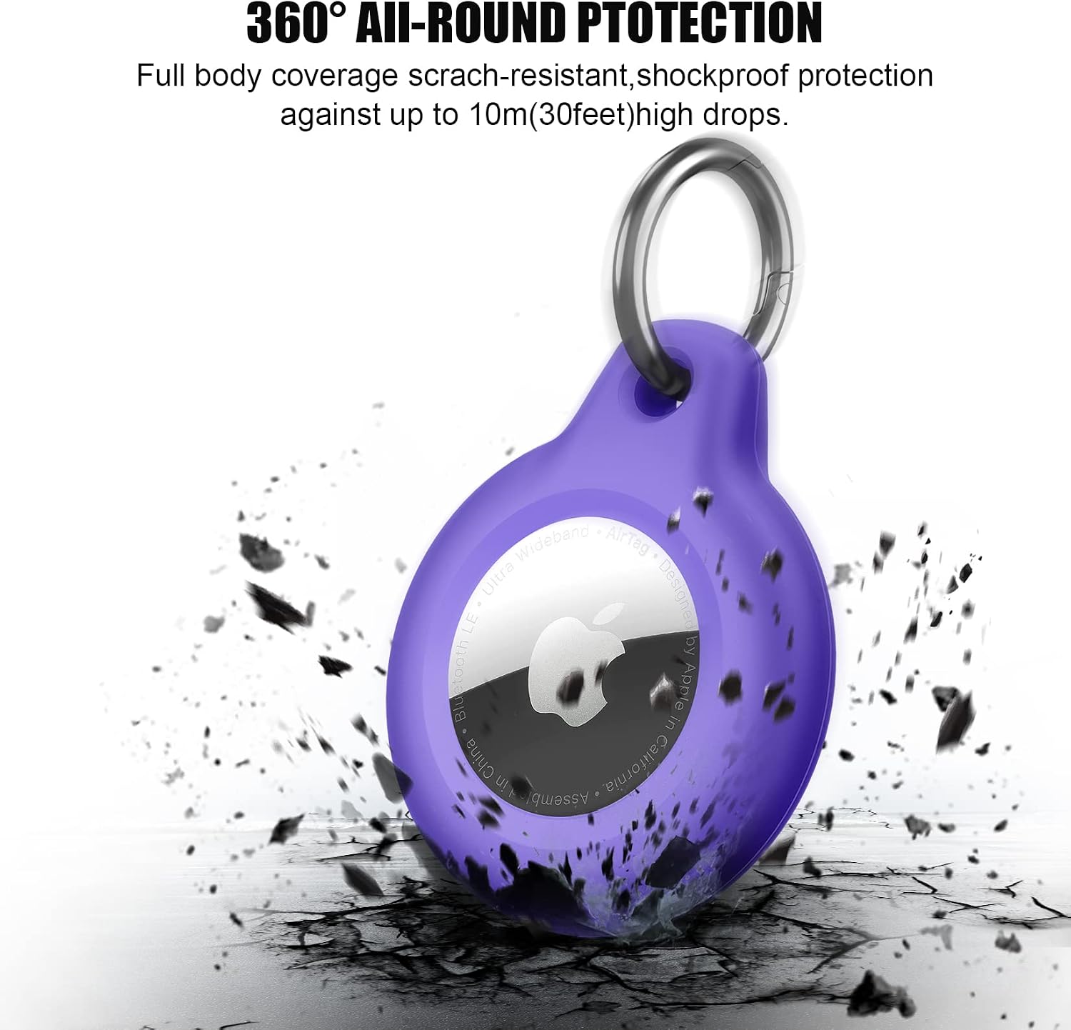 Supfine Waterproof Airtag Holder,2 Pack Air Tag Keychain,Hard PC+TPU Full Body Protective Tracker Case with Loop Key Ring for Apple Tags,IPX8 Airtags Cover for Wallet,Luggage,Cat,Dog,Pets(Purple) image 4