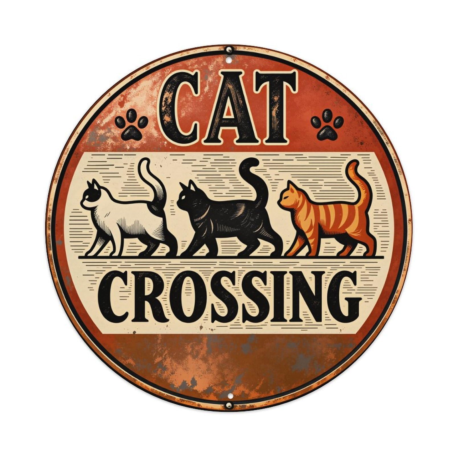 Cat Crossing Sign With Three Cats Round Tin Sign Vintage Style Metal Sign Home Bar Garden Wall Plaque Decor Metal Poster 8x8 Inch