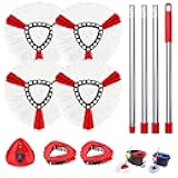 Mop Heads Replacements Complete Combo for O-Ceda,4 Pcs Red Machine Washable Microfiber Spin Mop Refills Replace Heads,2 Scrub Brushs,1 Base,1 Set Handle,Spin Mop Replacements for Tub and Tile Cleaning