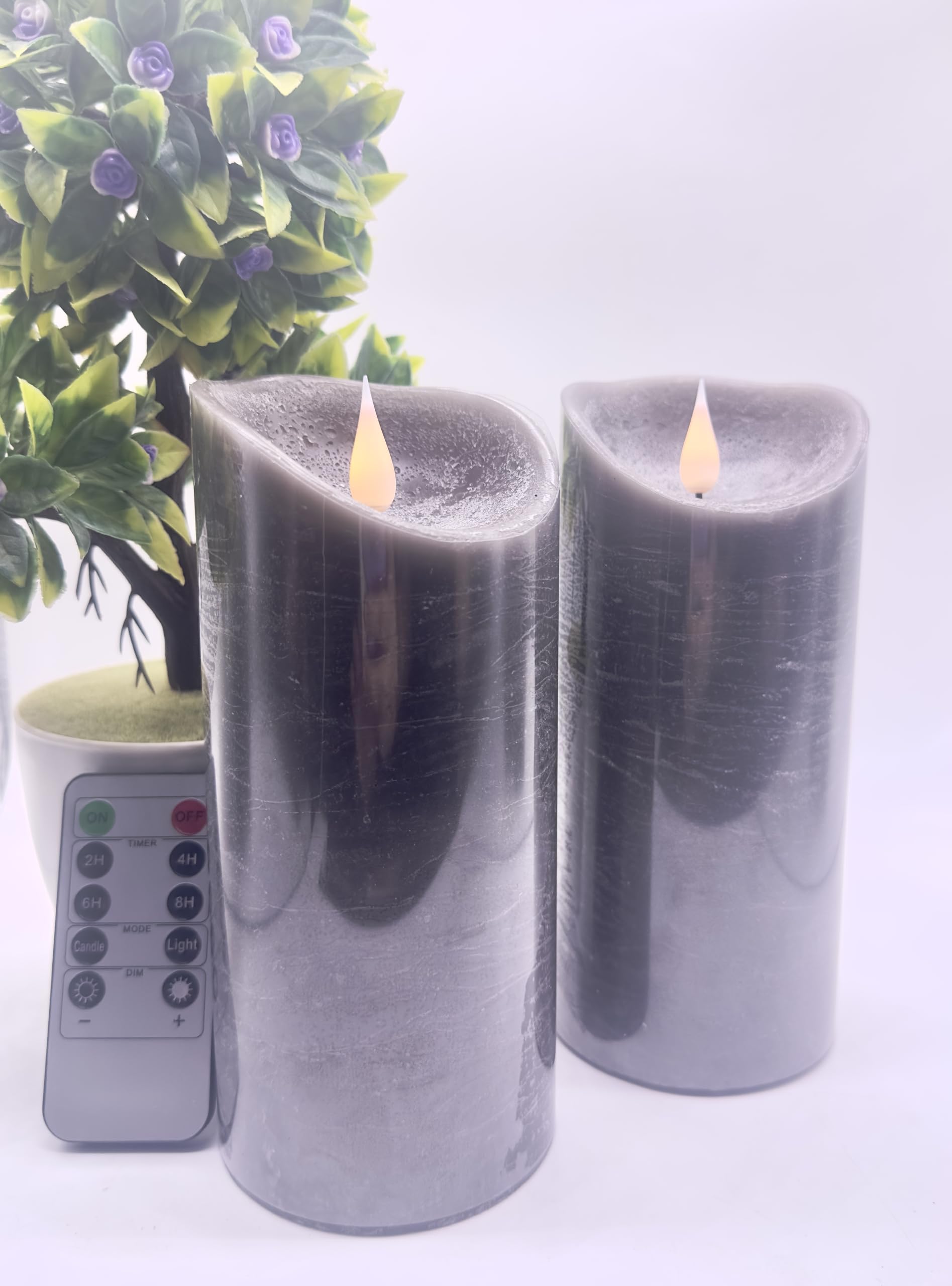 Adoria Grey Flameless Candles Set 2-Real Wax Realistic...