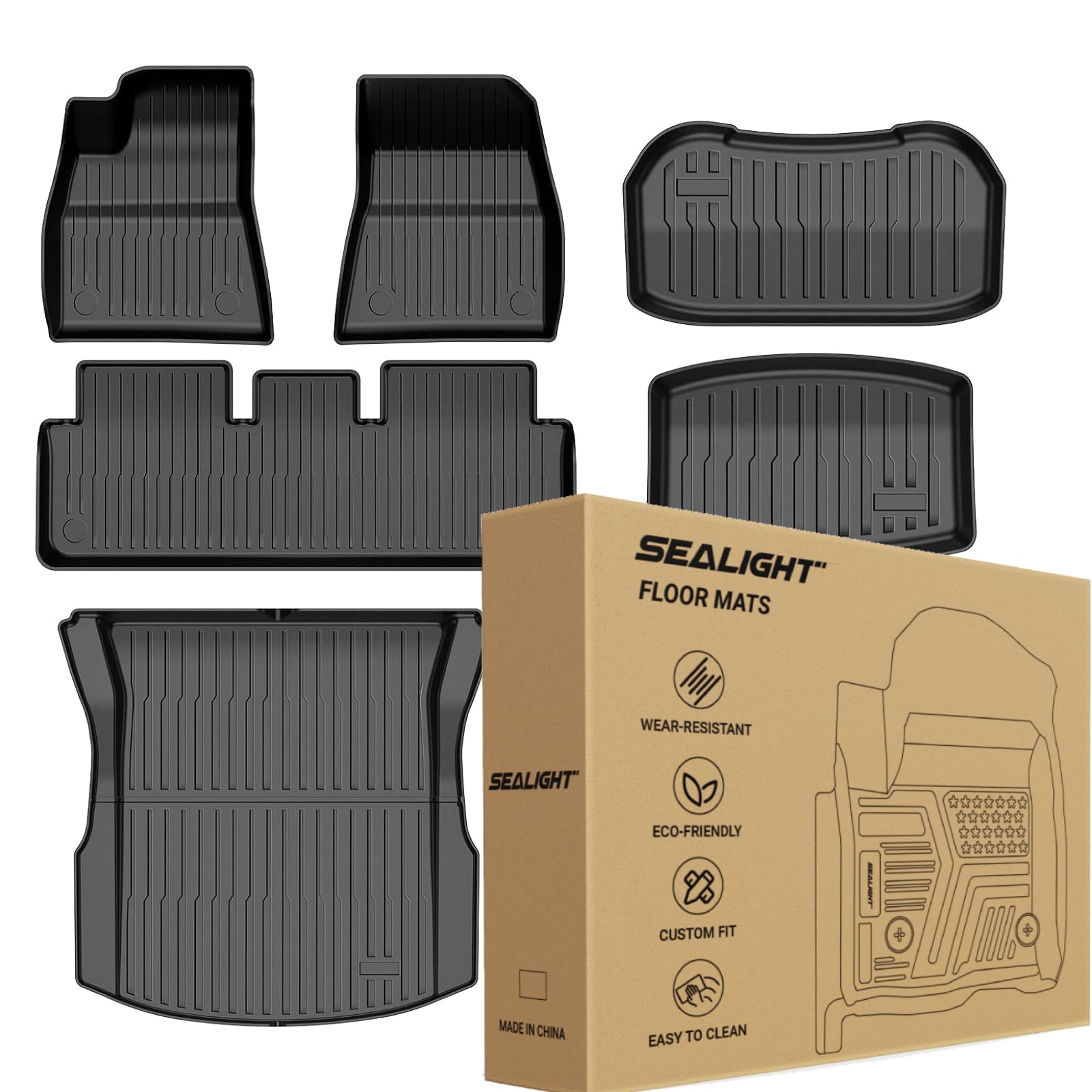 2024 2025 2026 Tesla Model 3 Floor Mats All Weather Full Set Made by SEALIGHT- Custom Fit for