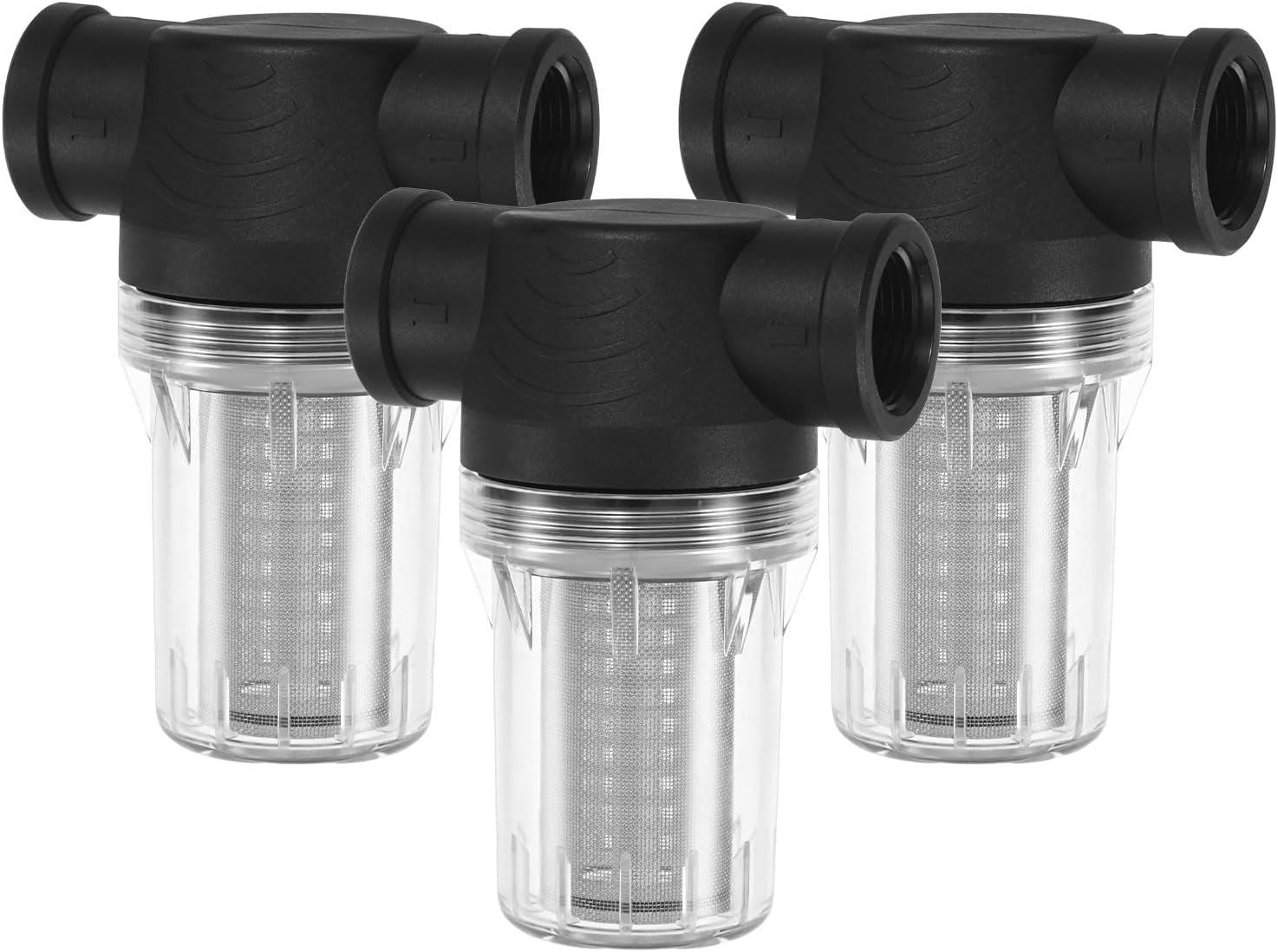 3-Pack Water Pump Strainer with 40 Mesh Stainless Metal Filter Display, 3/4″ Inch Feminine NPT in-line Strainer for Backyard Hose Outside RV Water Tank Strain Washer [Black]