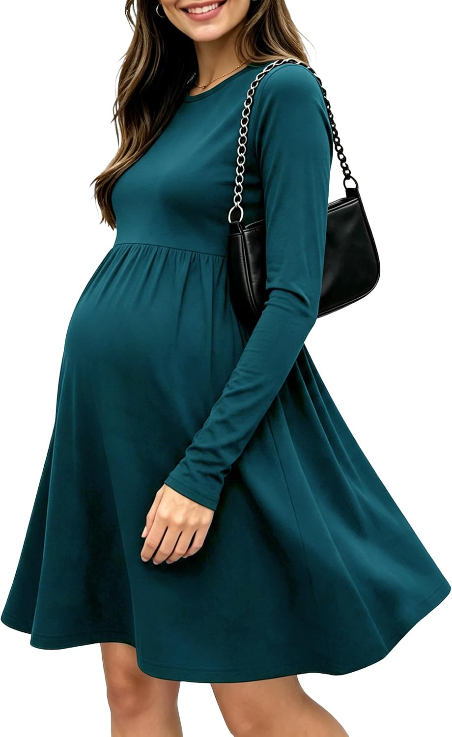 Women's Maternity Dress Short Sleeve Patchwork Pockets Pregnancy Clothes