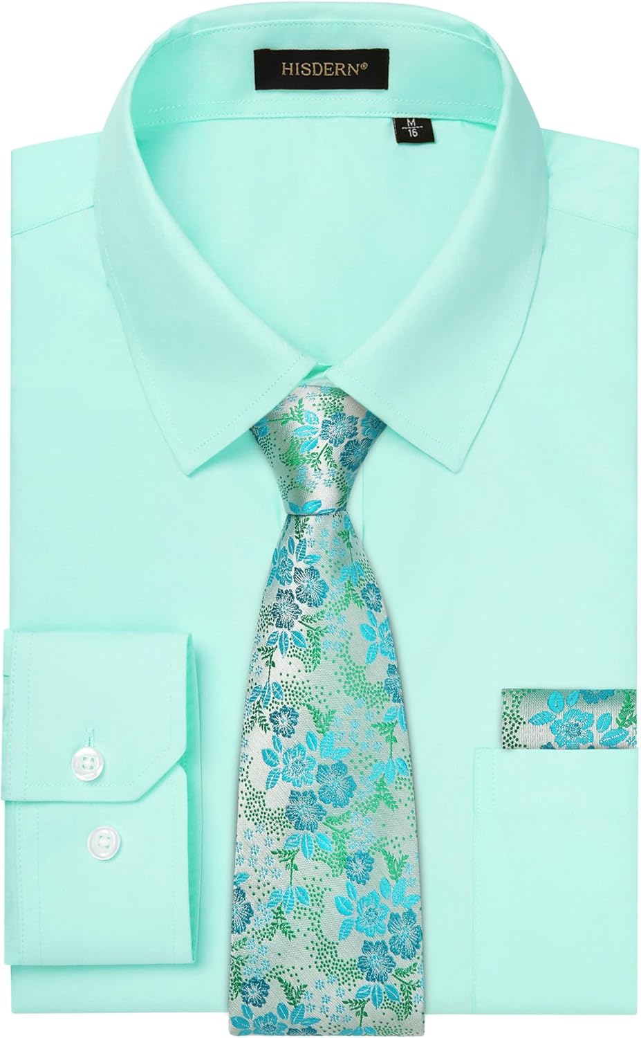 HISDERN 503 Mens Dress Shirt and Tie Handkerchief Set Classic Long Sleeve Shirts Matching Ties Formal Button Down Shirts