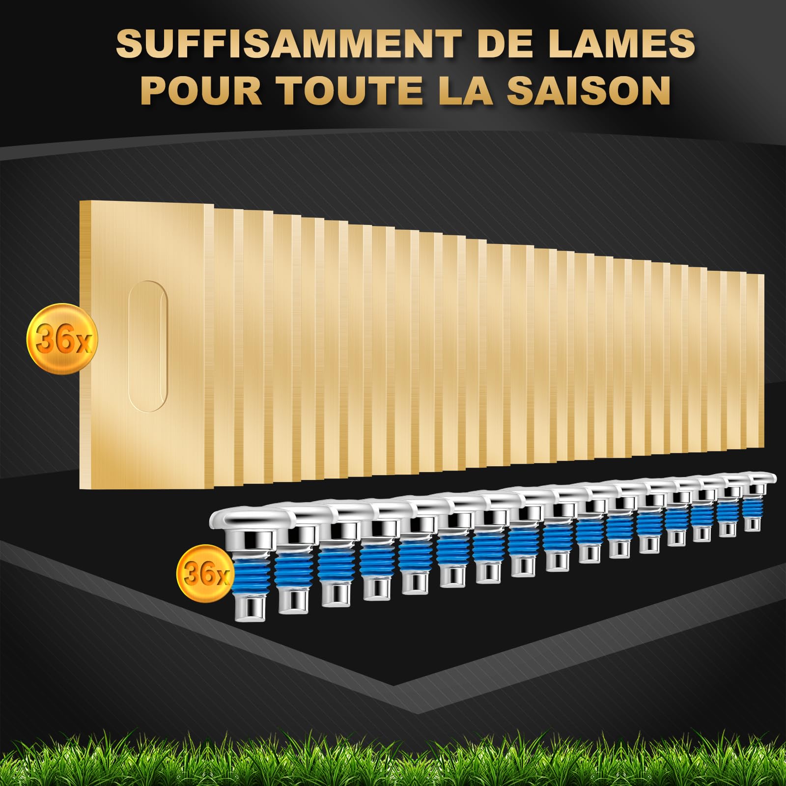 36 pièces de lames Endurance compatibles avec TOUS les robots tondeuses Husqvarna, lames de remplacement durables en titane, y compris des vis avec revêtement de sécurité