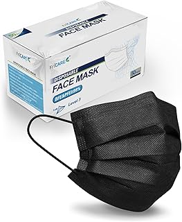FriCARE Disposable Face Masks, 3-Ply ASTM Level 3 Medical Grade, FSA/HSA Eligible, Breathable & Comfortable for Allergy/Sun Protection, 50 Pack Black