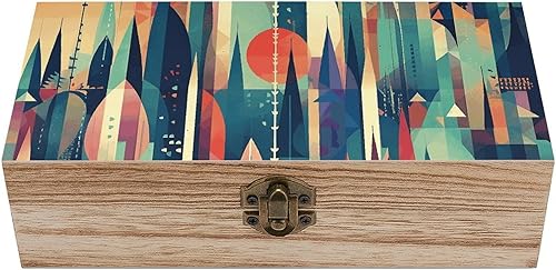 Caja de almacenamiento de madera vintage elegante caja de almacenamiento decorativa surtido de formas coloridas caja de recuerdo para fotos,