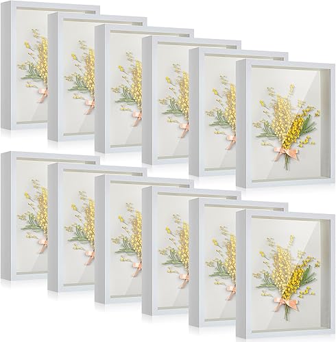 Tuanse 12 Piezas Caja de Sombra a Granel Estuche de Exhibición Caja de Sombra de Plástico Marco de Fotos para Fotos Flores Ramos de Boda Memorial de