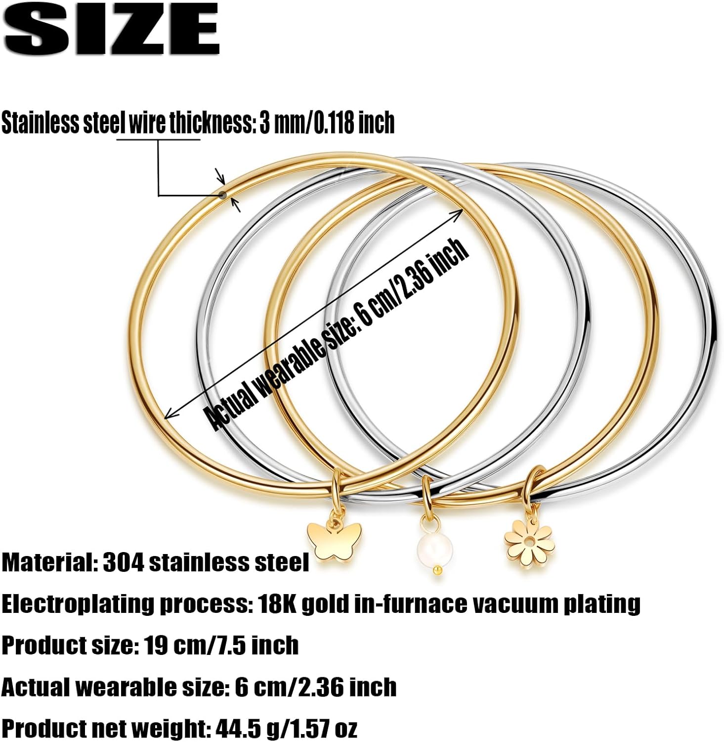 DS Bangle Bracelets for Women 18K Gold Plated Stainless Steel Layering Glossy Stackable Thin Round Wire Cuff Bangle Bracelets Dainty Solid Polished Bracelet Minimalist Jewelry Best Gifts for Love - Image 2