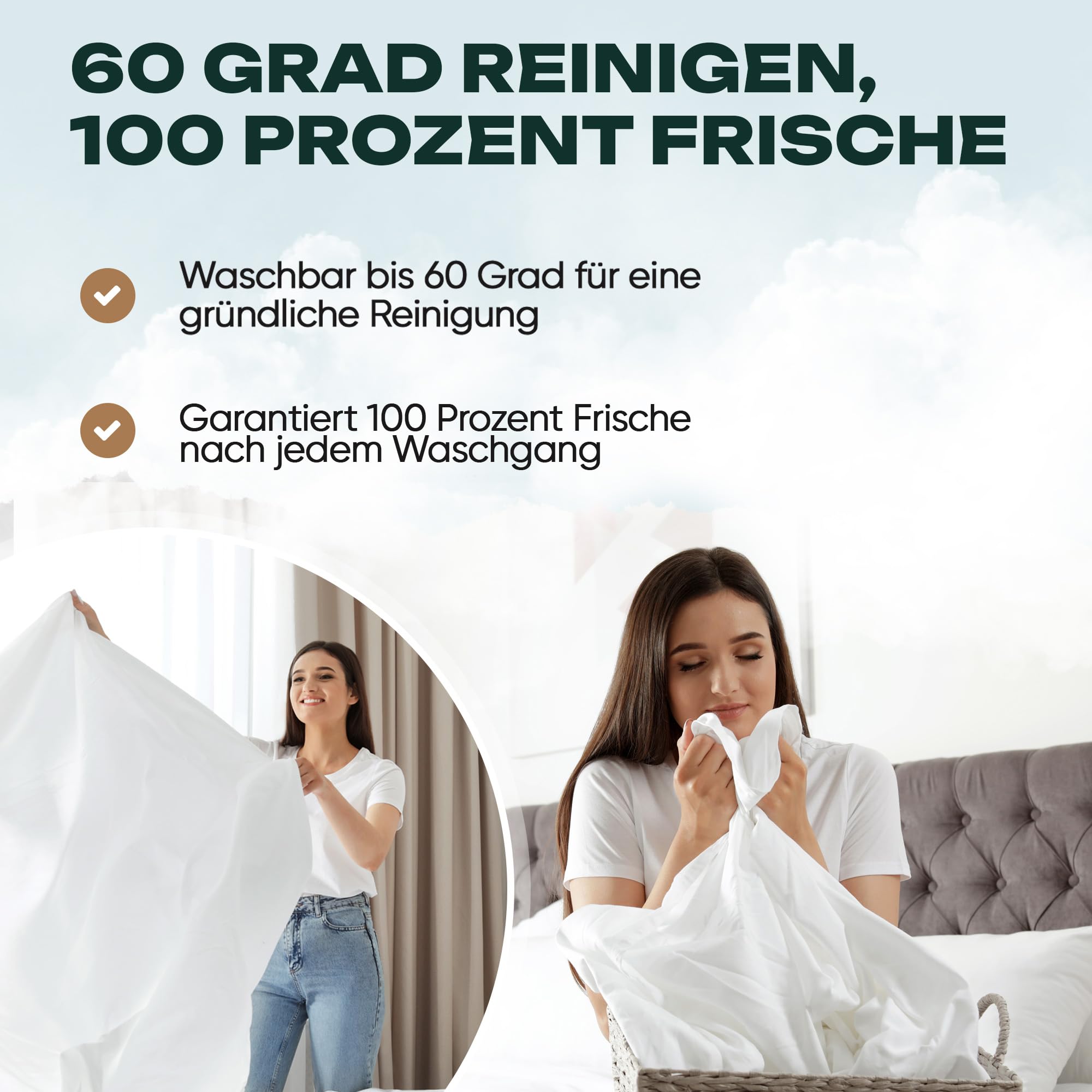 4-Jahreszeiten Bettenset 135x200 4er Pack - 2X Bettdecke 135x200 4 Jahreszeiten Set mit 2X Kopfkissenkissen - Sommerdecke & Ganzjahresdecke & Winterdecke - Oeko-TEX, Allergikergeeignet
