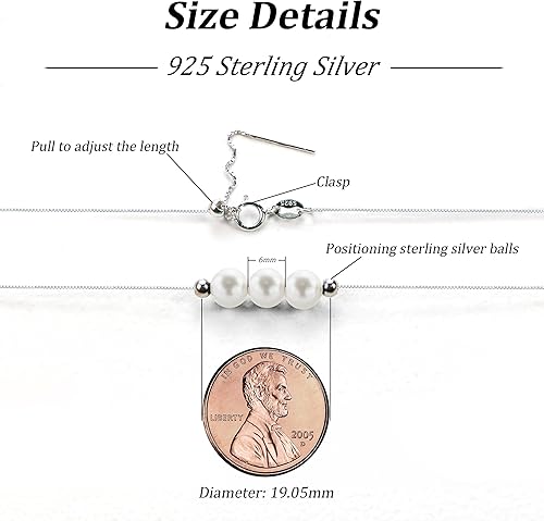 Miniatura 6 de Dainty Pearl Sterling Silver Choker Necklace for Women, Best Friend Necklace With 3 White Pearls, April Birthstone Necklace
