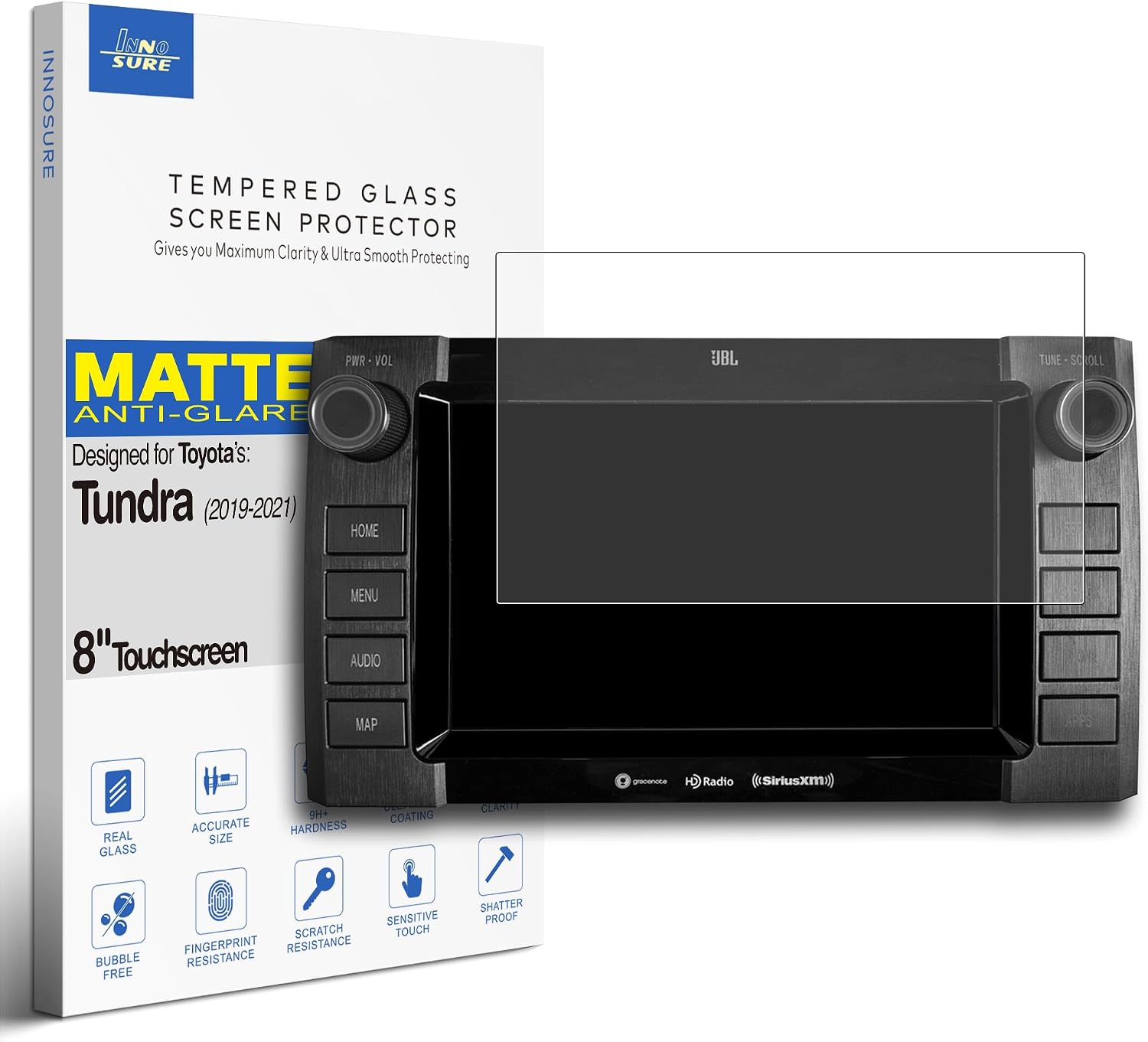 Tempered Glass Screen Protector for 2019/2020/2021 Toyota Tundra SR5 / Limited/Platinum / 1794 Edition/TRD Pro 8 Inch Touchscreen Anti Finger Print/Glare (Matte)