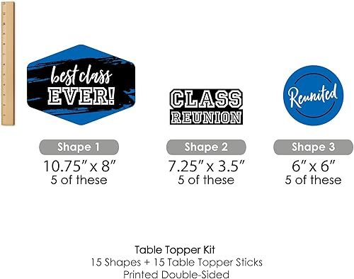 Miniatura 7 de Big Dot of Happiness Reunited Blue - Juego de 15 palos de centro de mesa para fiesta de reunión, color azul rey