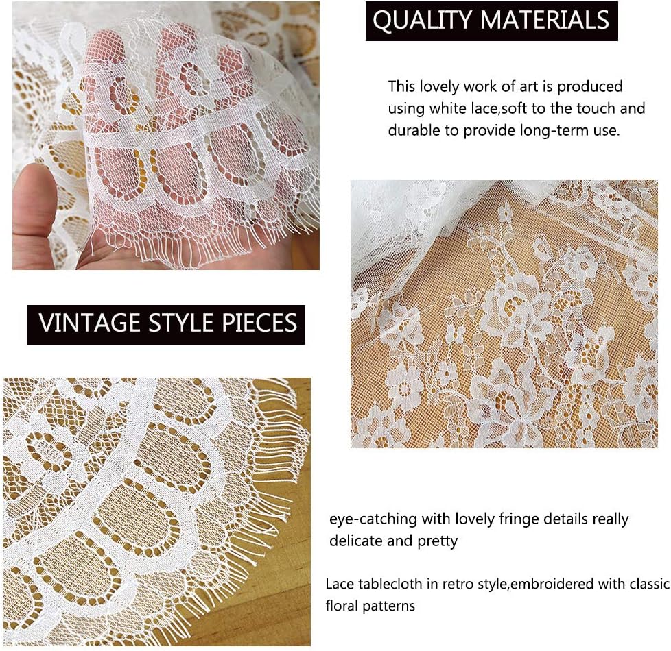 B-COOL White Lace Tablecloth Rectangle 60x120 Inches Long Embroidered | Vintage Table Cloths Wedding Decorations for Rustic Parties Reception Home Outdoor Thanksgiving Table Decor