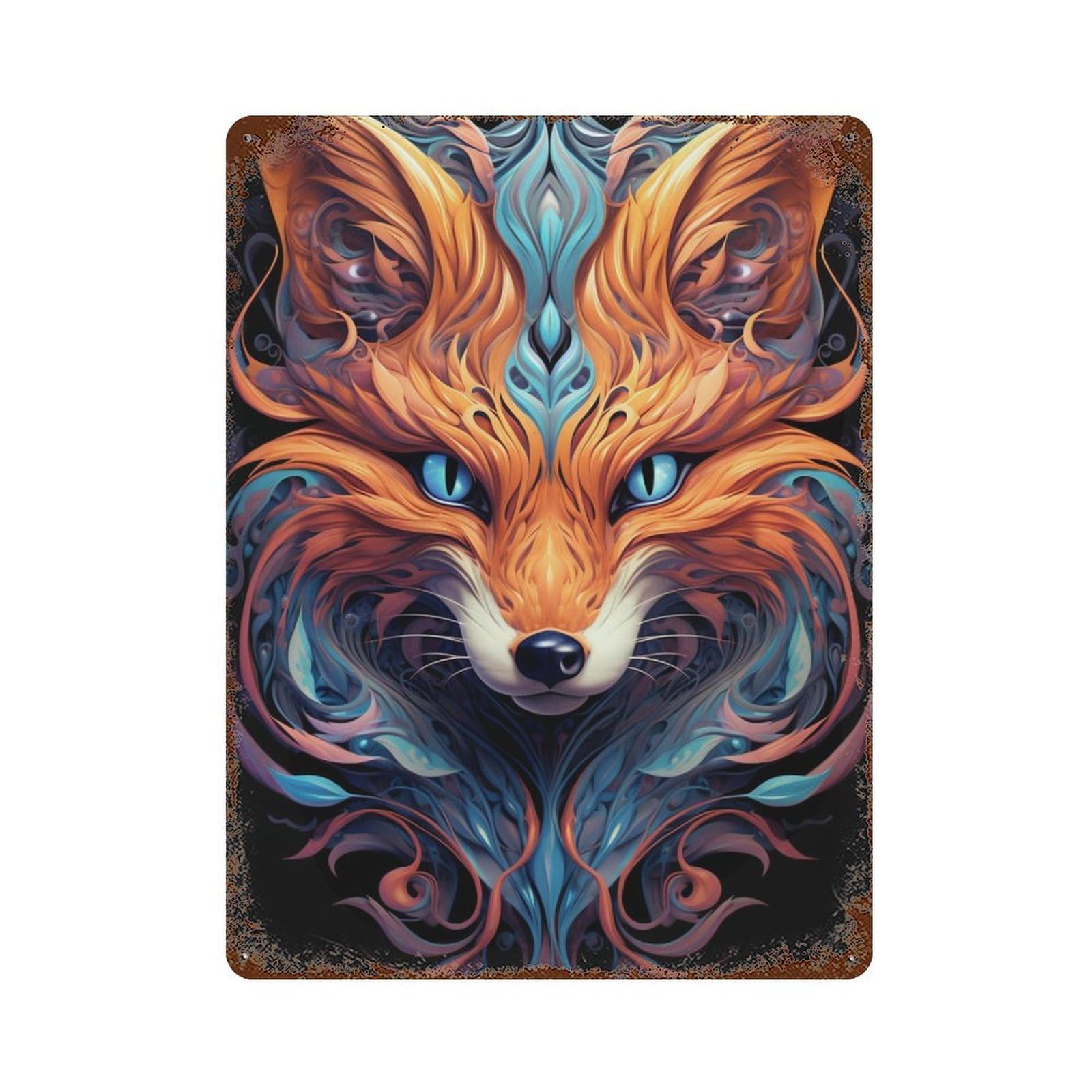 Fantasy Fox Artwork-5 Retro Metal Sign 15.7"x11.8", Novelty Wall Decor for Farmhouse, Kitchen And Entryway Decor